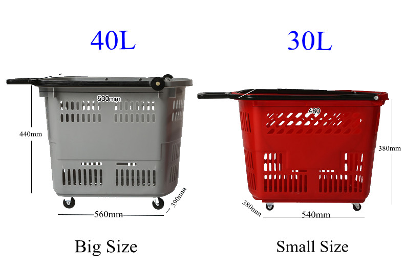 New PP Materials Hand Pulled Shopping Baskets With 4 Wheels Three Colours 40L