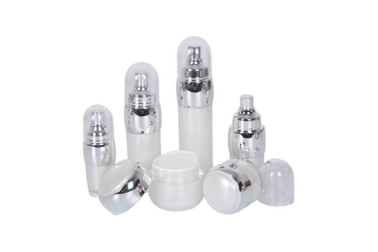 Sliver Pump/Cap White Acrylic 15-30-50-100ml Lotion Bottle 30-50g Crean Jar Skincare Cosmetic Set