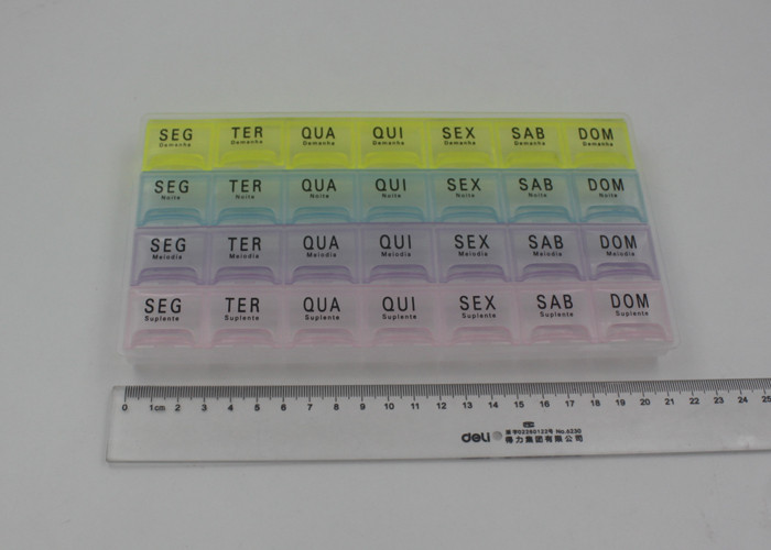 Personal 28 Compartments Monthly Pill Box With Colored Lid And OEM Printing