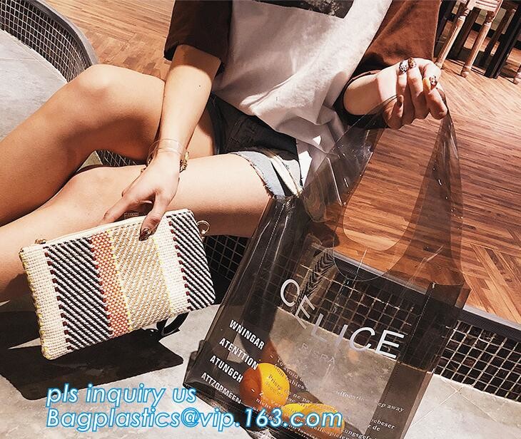 printed handle pvc bag pvc plastic bag, Stand up gift wine bottle packing recyclable PVC loop handle plastic bag, top se