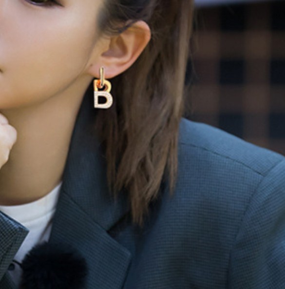 Women Accessories B Hoop Earrings in Brass with Custom Initial Letter and Gold Plating