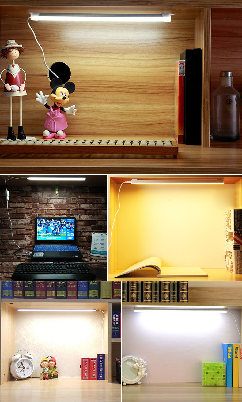 Portable USB LED Cabinet Light DC 5V Hard wall lamp tube Reading Desk light with button switch on/off For Kitchen Night
