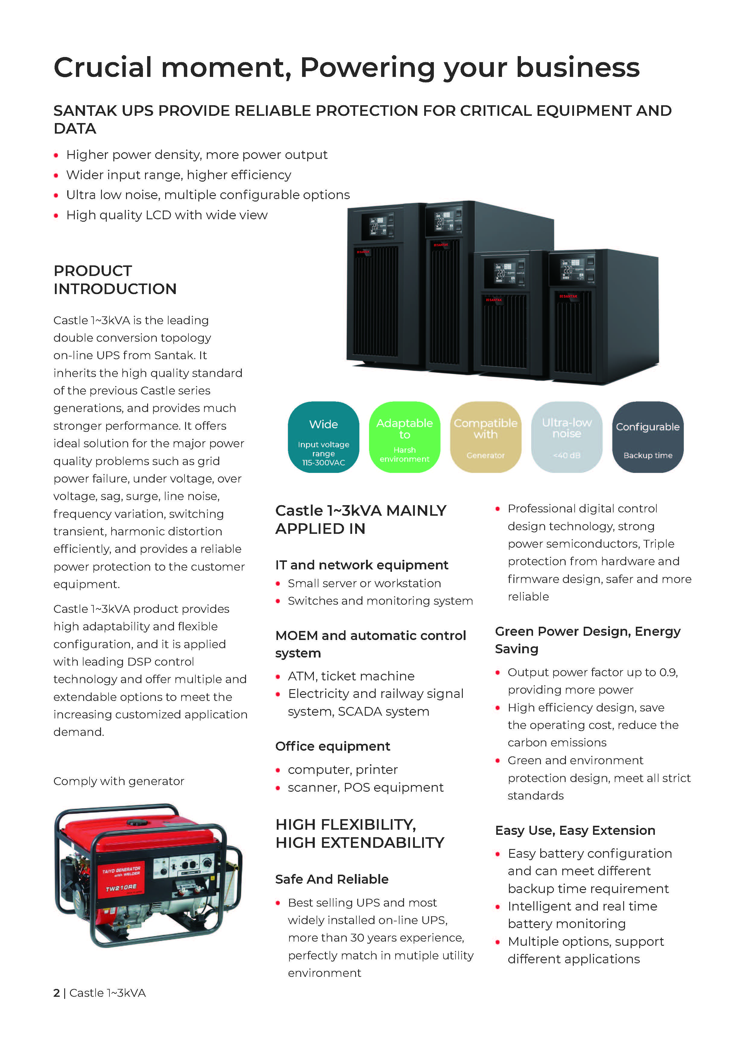 Santak Castle Tower C 1KVA 1KW 2KVA 3KVA 6KVA 10KVA 220V Lead-acid Battery BACKUP POWER UPS