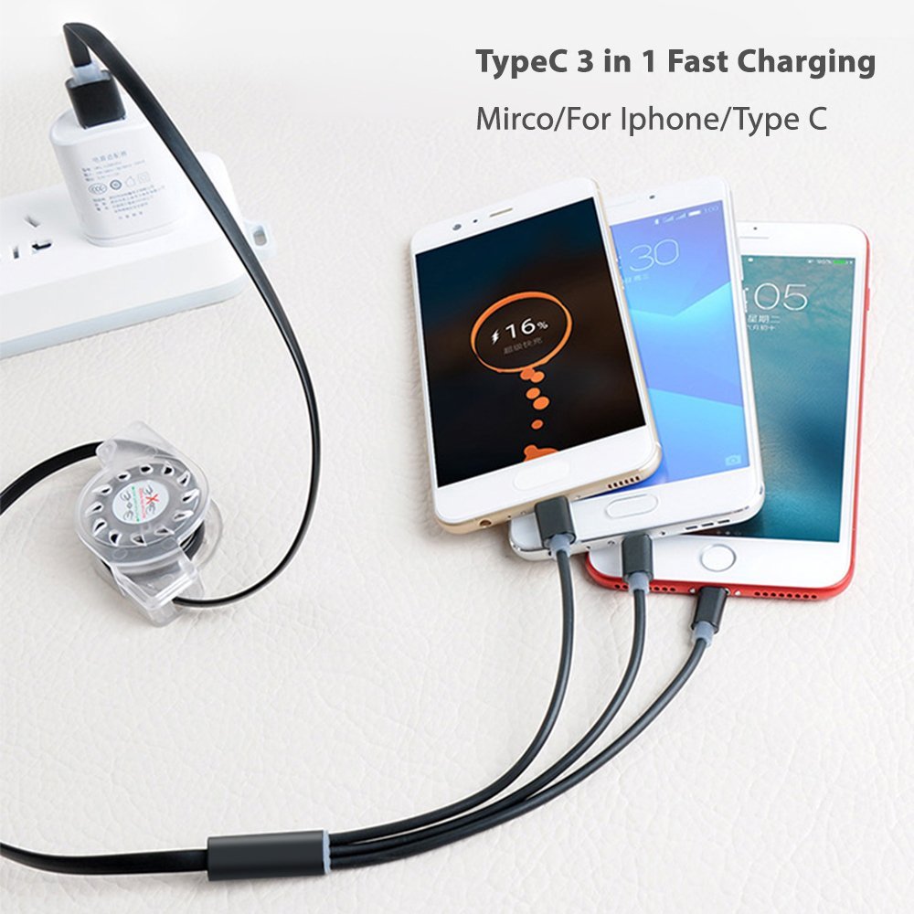 Colorful 3 In 1 Braided Charging Cable Stable Current Fast Data Transmission