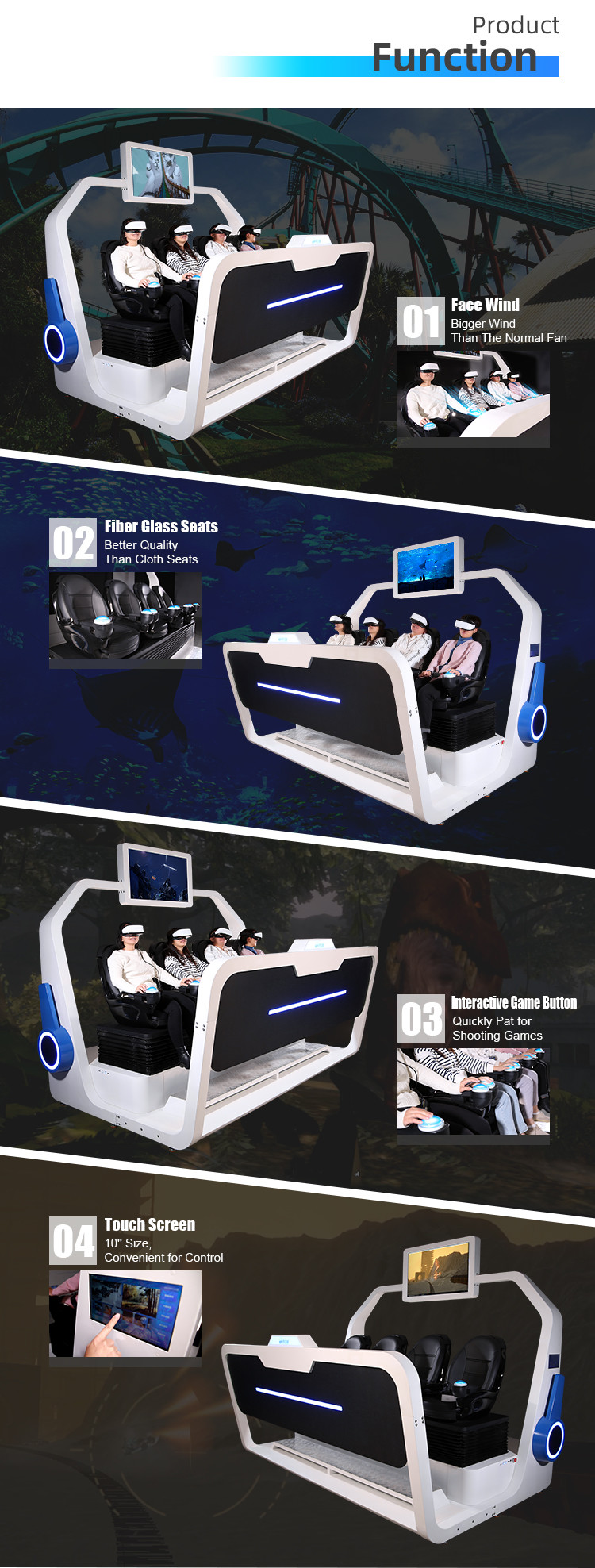 4 Seats VR Theme Parks Roller Coaster Shooting Chair Simulator With Interactive Button