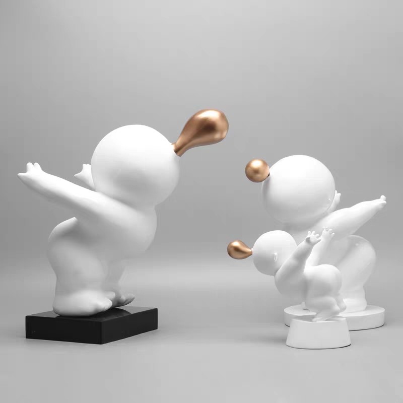 White Bubble Resin Art Sculpture Blowing Abstract Figure Sculpture Bar Art Window Display