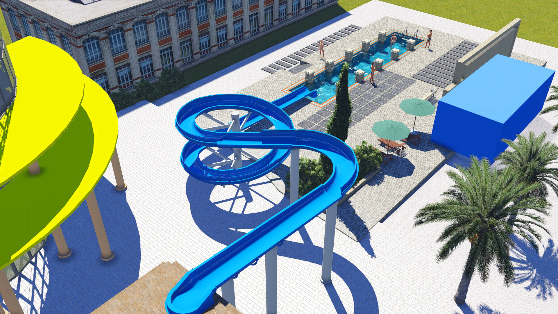 Customized Open Colorful Spiral Water Park Slide 100 Sq.M Floor Space