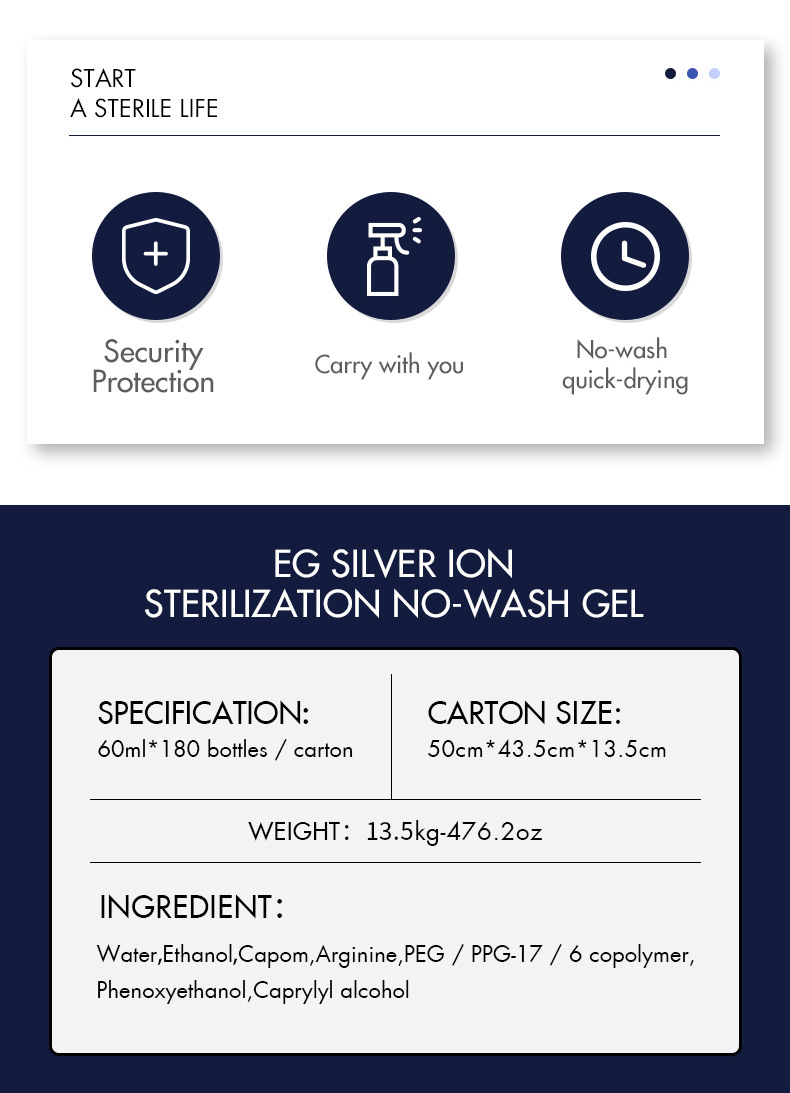 60ml Portable Antibacterial Hand Gel Travel Size , Silver Ion Hand Sanitizer
