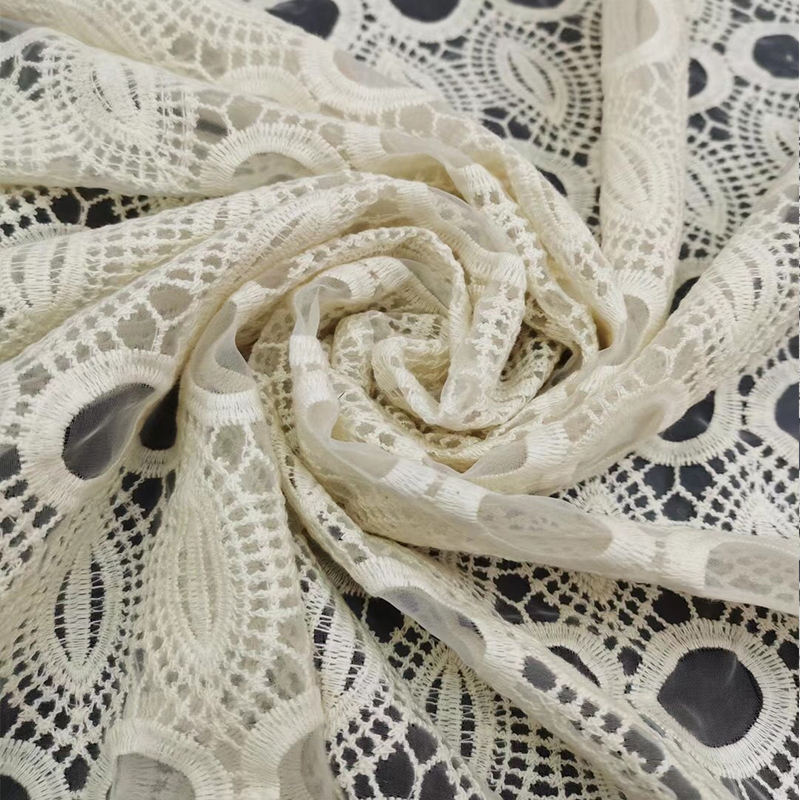 Customized Tulle Net Flower Lace Coloured Embroidery Fabric Water Soluble