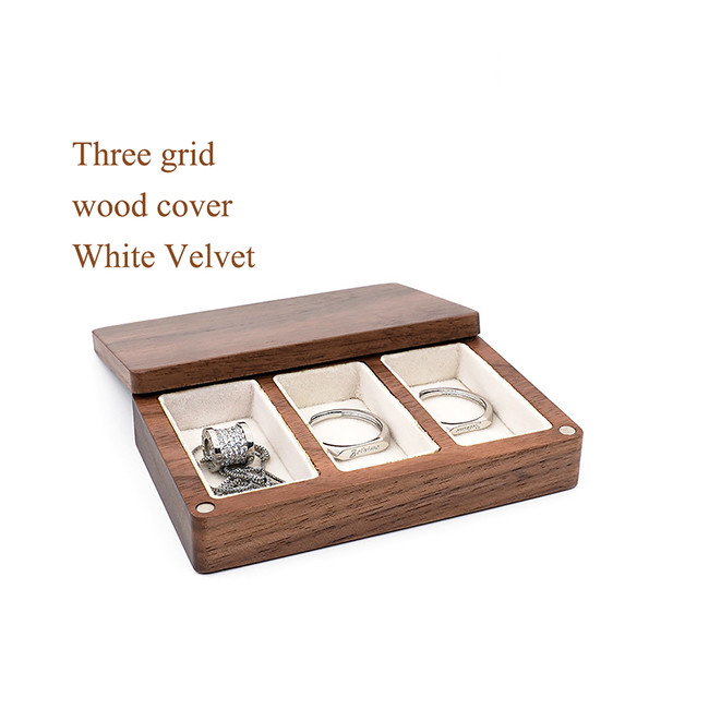 Three Slots Black Walnut Jewelry Box Organizer For Wedding Rings Necklace Earring
