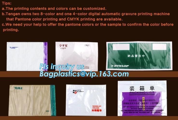 packing list envelope for AWB, packing list envelope mailing bag for express, Packing List Enclosed Envelopes, bagease