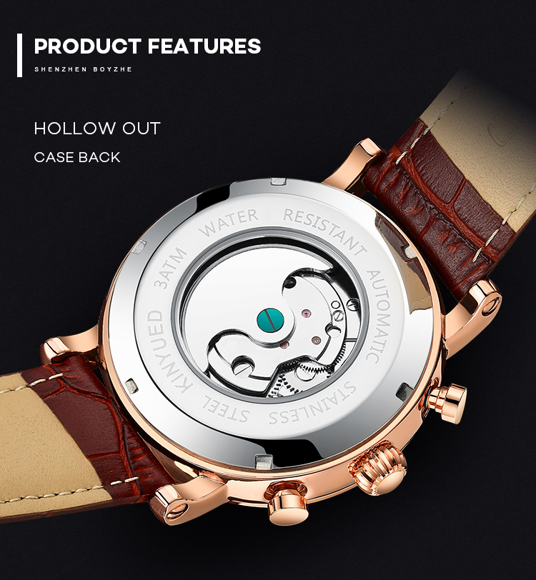 White Dial Automatic Mechanical Watch Durable Gold Case Shockproof