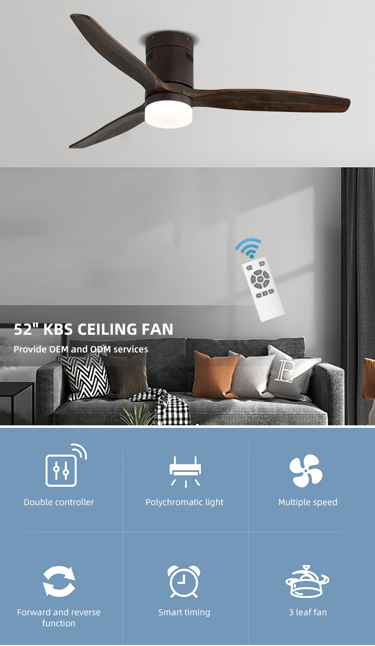 European Style Loft 3000-5000K real Wood Ceiling Fan Light 90lm/w noiseless