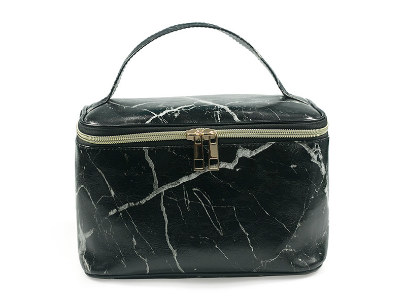 Zipper Closure Ladies Marble PU Leather Makeup Bag Case