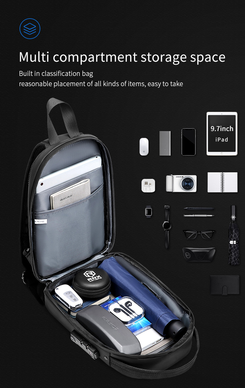 High quality brand men's leisure fashion waterproof anti theft shoulder chest crossbody sling bag for men