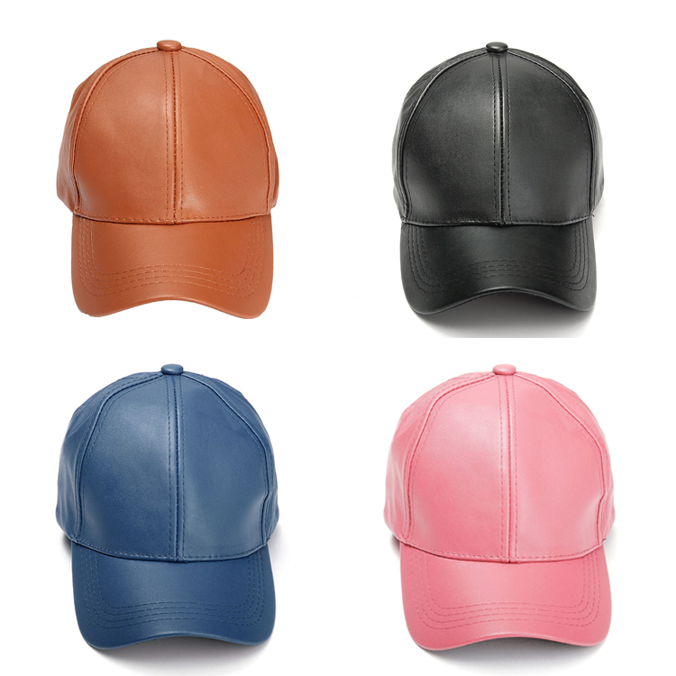 Color Blank Pu Leather 6 Panel Baseball Cap For Women Unconstructed Style