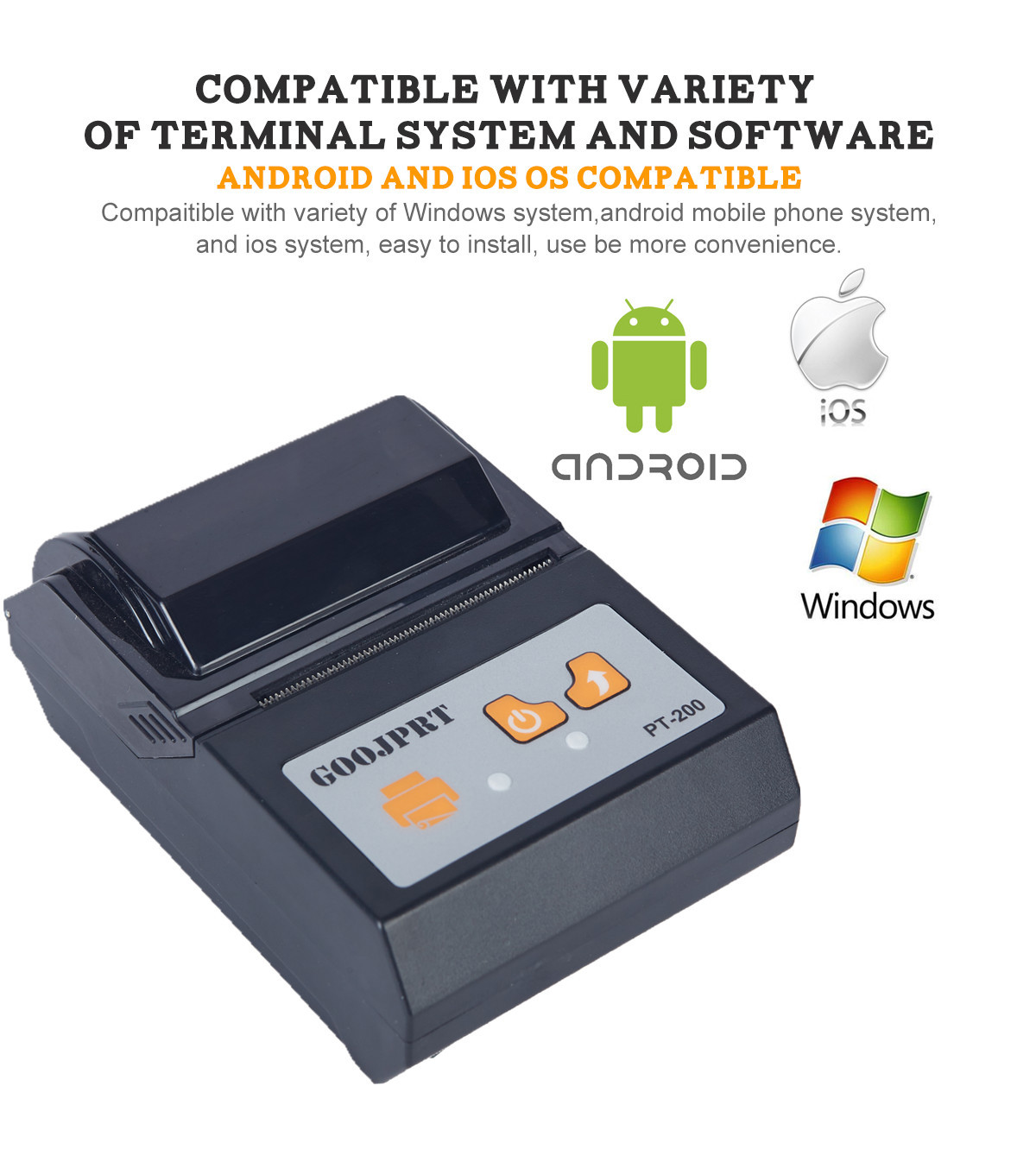 Ticket Printing Mini Bluetooth Printer 8dot/mm Resolution Rechargeable Device