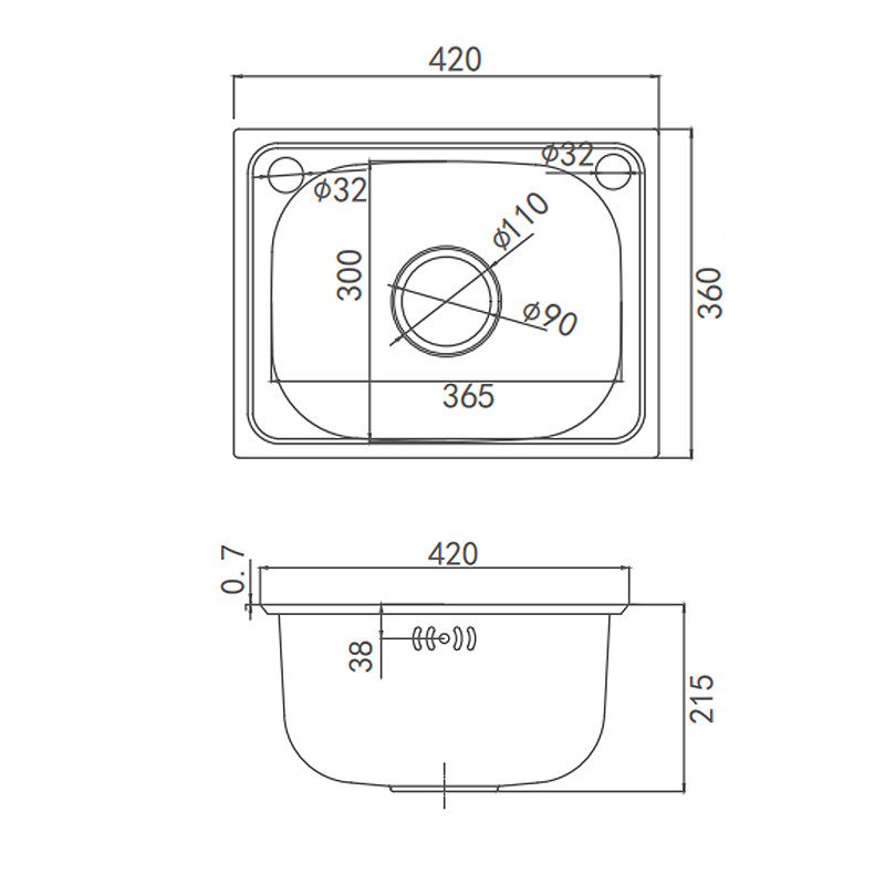 304 Under Counter Stainless Steel Sink Brushed One bowl Family Use