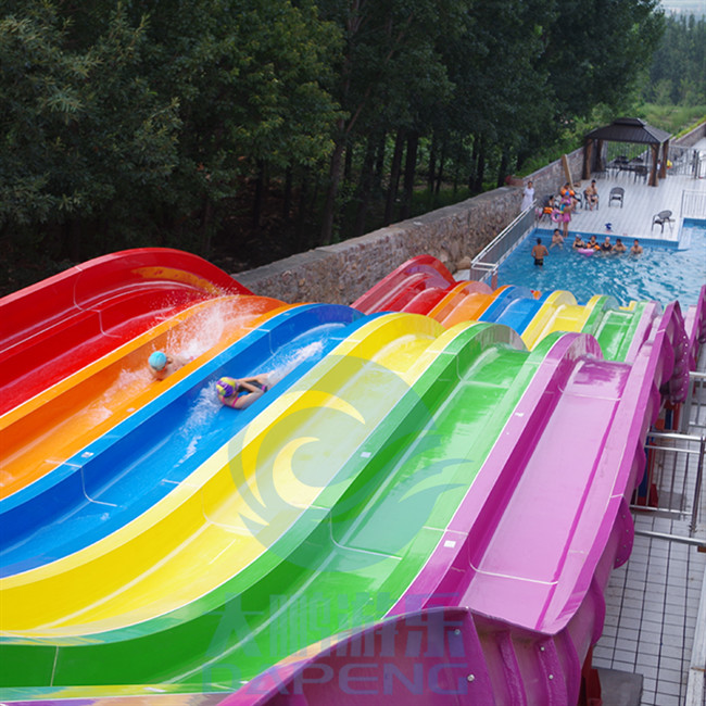 6 Lanes Fiberglass Mat Racer Water Slide Rainbow Racing Water Slides 10m Height