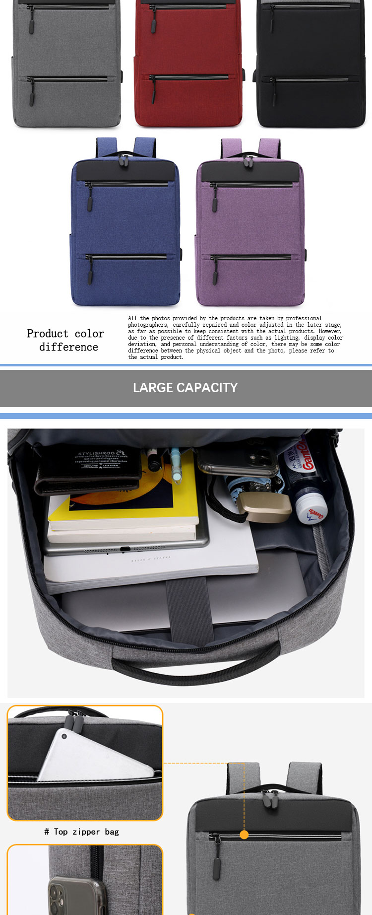 Waterproof Men Oxford Travel Backpack Theft Proof Customized Color Laptop Backpack