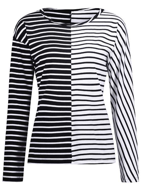 Antumn Women Contrasting Stripes Long Sleeve T-shirt