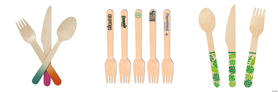 3 In 1 Compostable Disposable Wooden Utensils Cutlery Kit 160mm