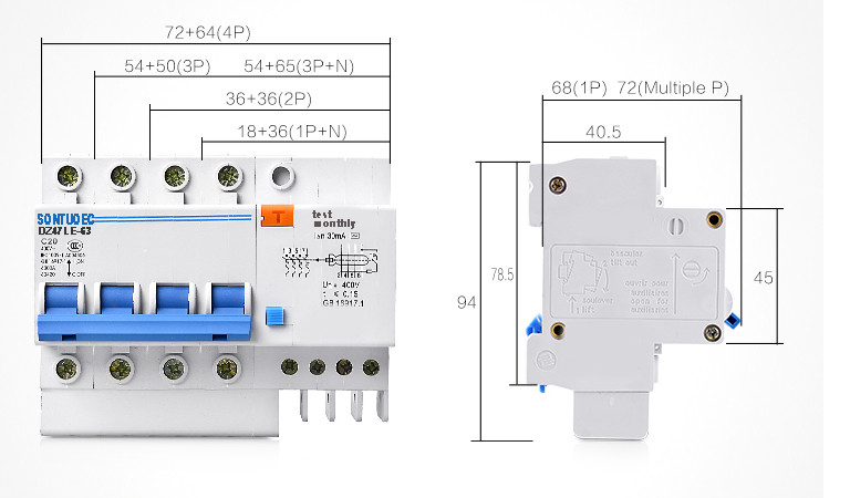10mA 30mA 6KA Residual Current ELCB Circuit Breaker