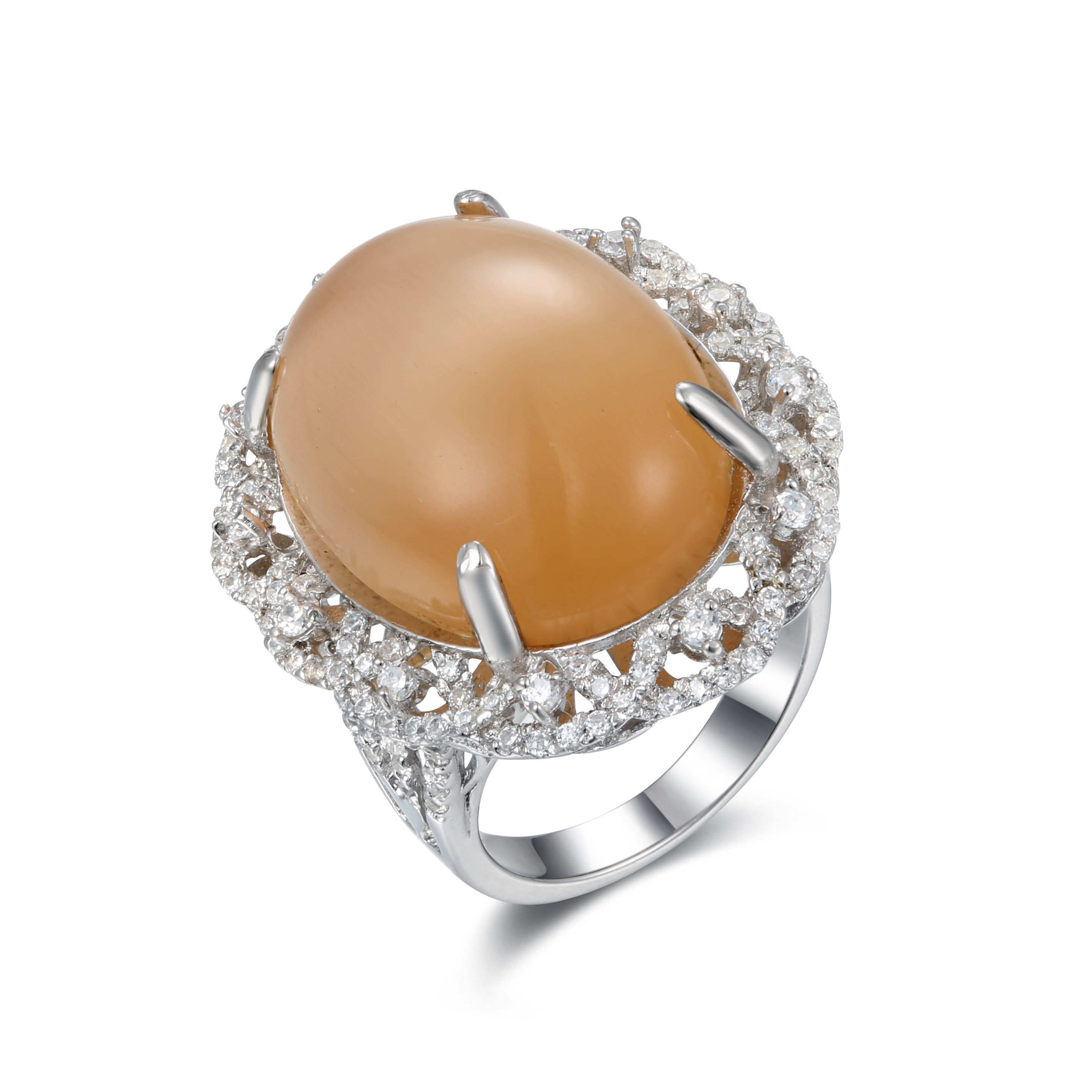 925 Silver Rhodium Gemstone Rings Natural Citrine AAA Grade Cubic Zirconia Stones 2.5g
