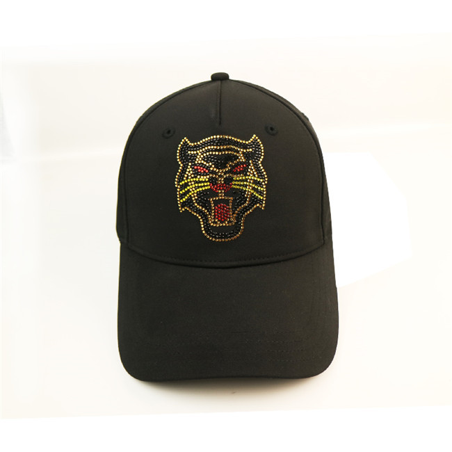 ACE BSCI Animal Pattern Rhinestone Black Baseball Cap / Satin Baseball Cap Black Metal Buckle
