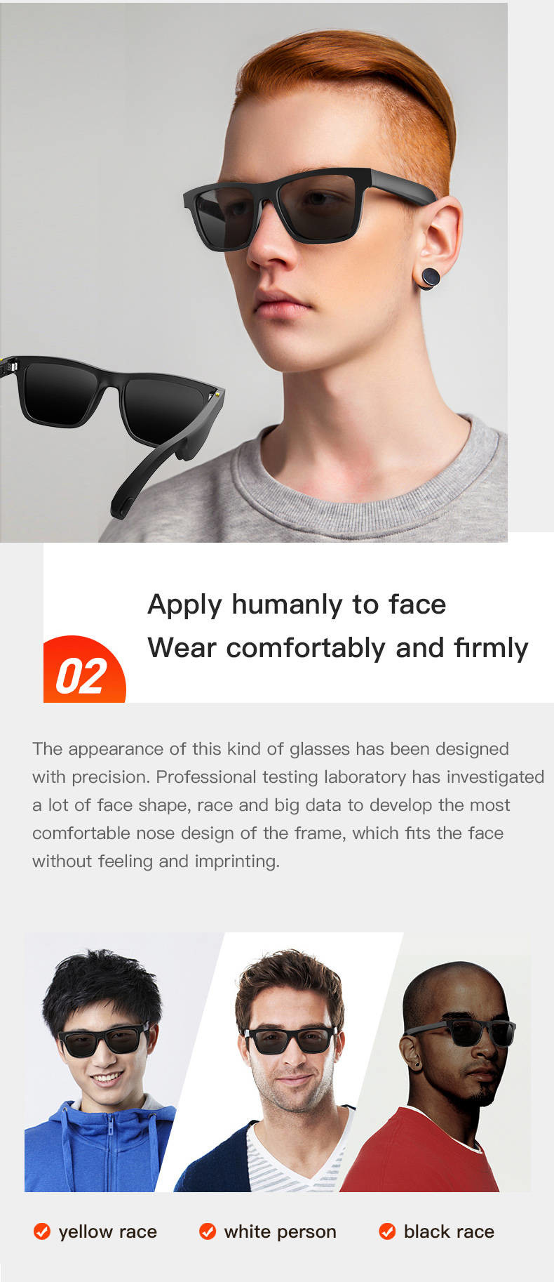 Smart Audio Glasses Bluetooth Sunglasses Nylon TR90 Frame 33g Lightweight