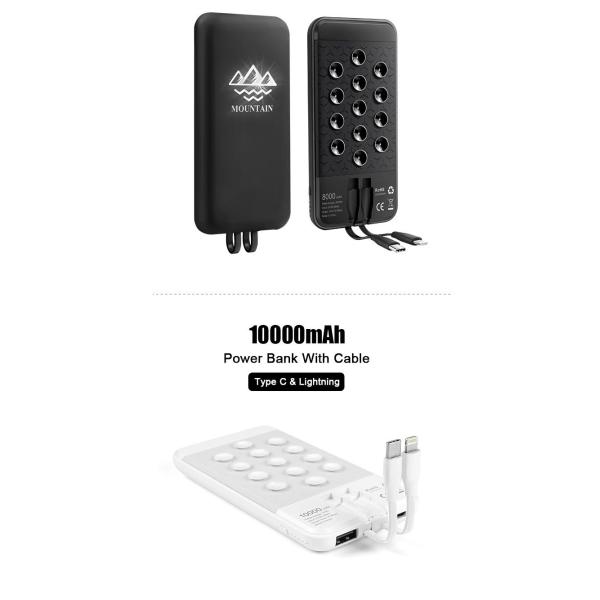 Best selling Wireless Charger Power bank 8000mAh Built-in Cable with LED Light-up logo and Suction cup