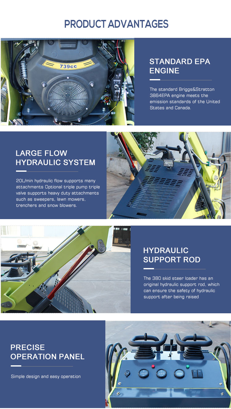 High Operating Efficiency Diesel/Gasoline Wheel Tracked Small Skid Steer Loader