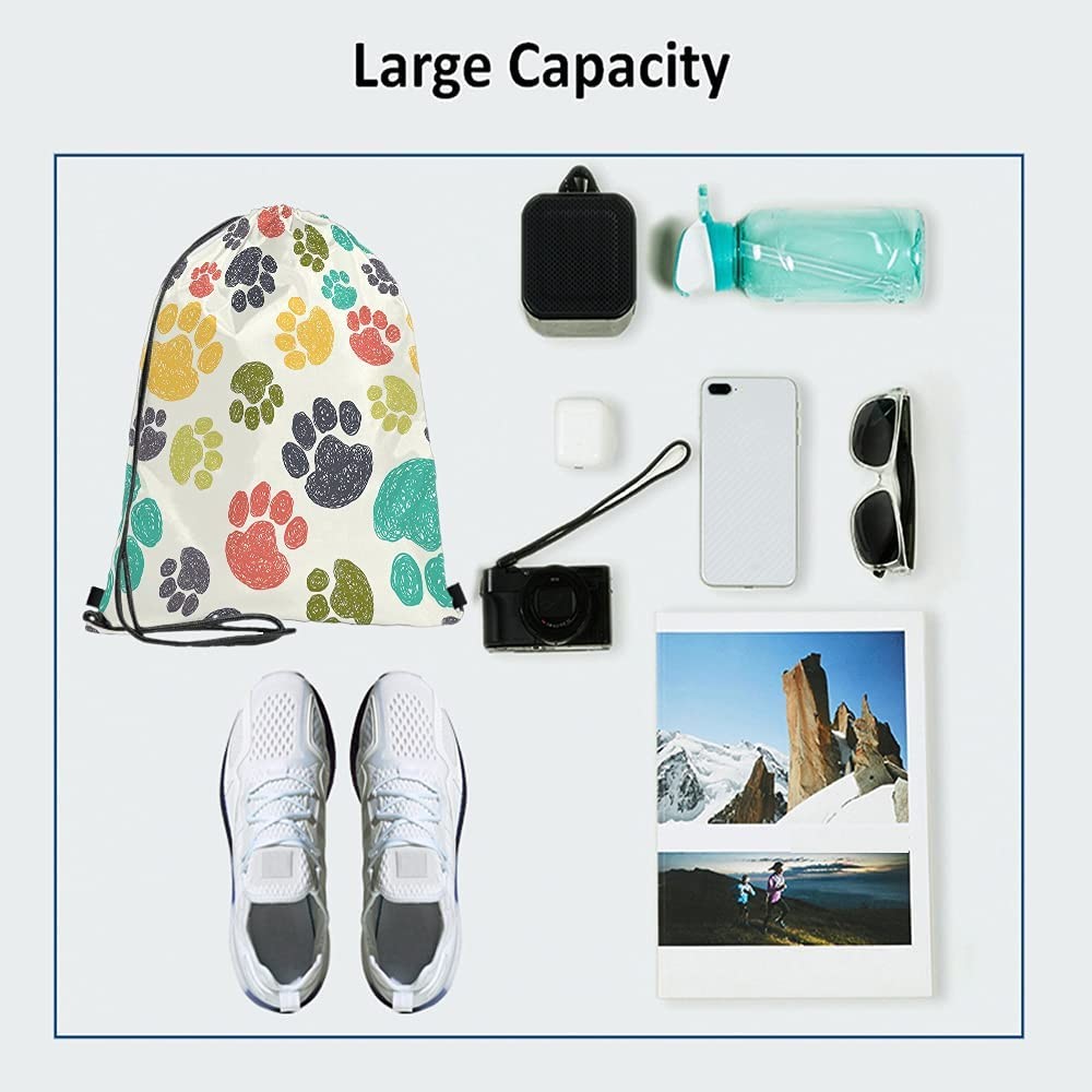 Digital Printed Drawstring Backpack Bag Hand Drawn Doodle Prints Puppy Footprint Drawing