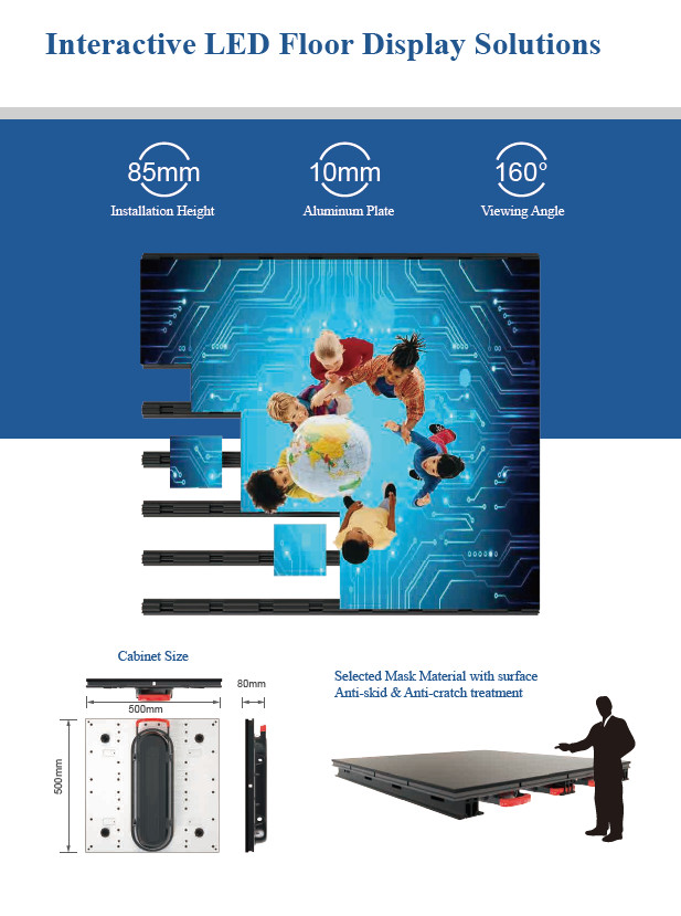 Indoor Interactive LED Floor Screens with 900-3000NITS Brightness and 200W/Cabinet Power