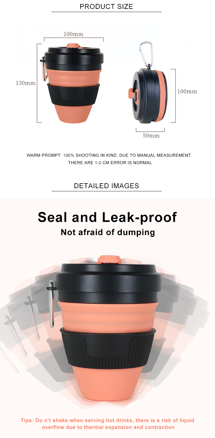 450ml Black Food-Grade Collapsibel Silicone Pocket-Sized Travel Camping Mug