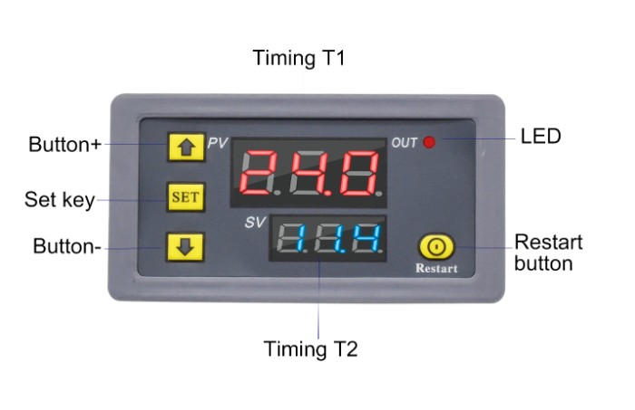 AC110V - 220V LED Dual Display Delay Timer Relay Module 0 - 999 Hours