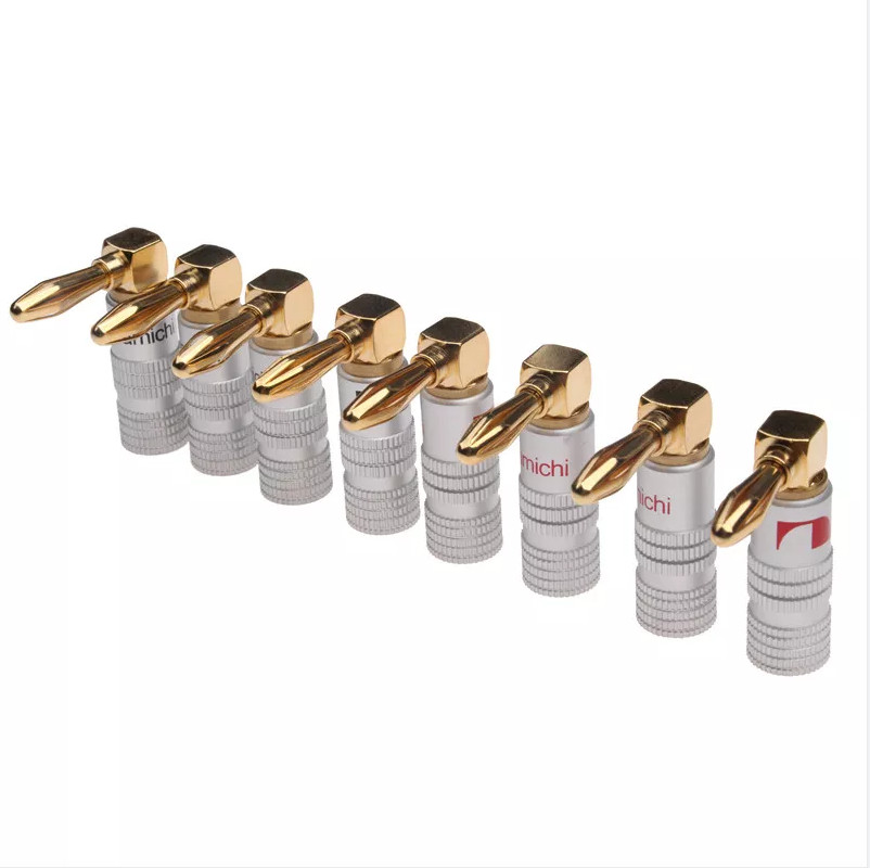Hexie Right Angle Nakamichi Banana Plugs Jack Silver Color Multiscene