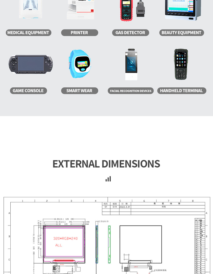 LCD Module TFT 2.0 Inch Outdoor Sunlight Readable 320x240 SPI Interface ODM