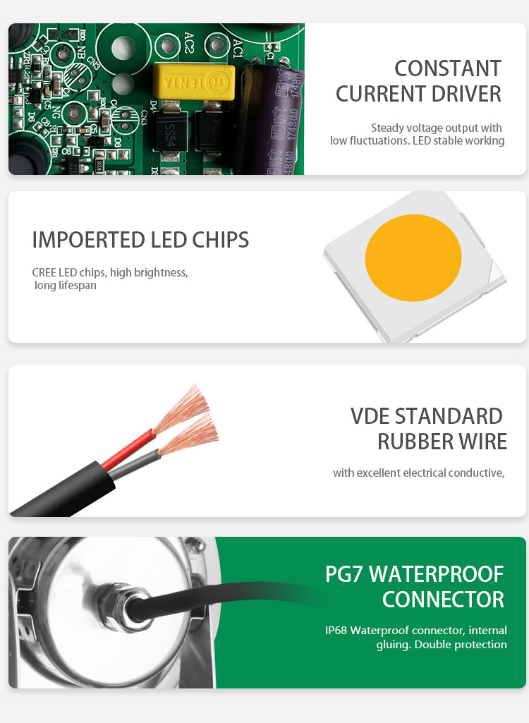 9W 850LM 6500K Underwater LED Spotlights Warm White SS316L DC24V