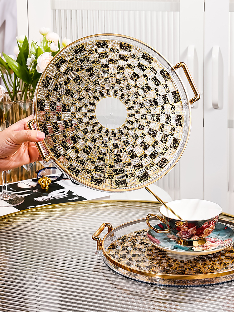 Ceramic Round Tray for Securely Holding Cups Dishes Plates Durable Non-Slip Grip