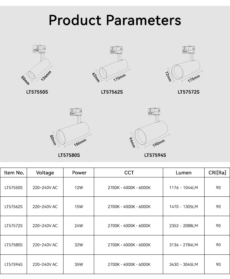 2700K 4000K 6000K Dimmable LED Track Lighting 3CCT Black Single Spotlight