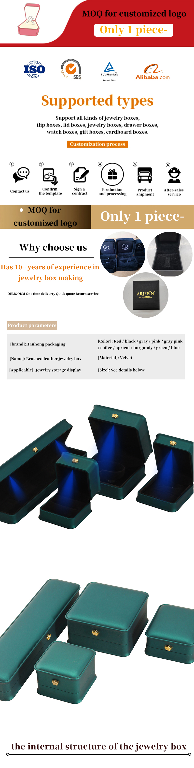 LED Light Jewelry Box for Custom Luxury Crown Jewelry Packaging Plastic Velvet Material