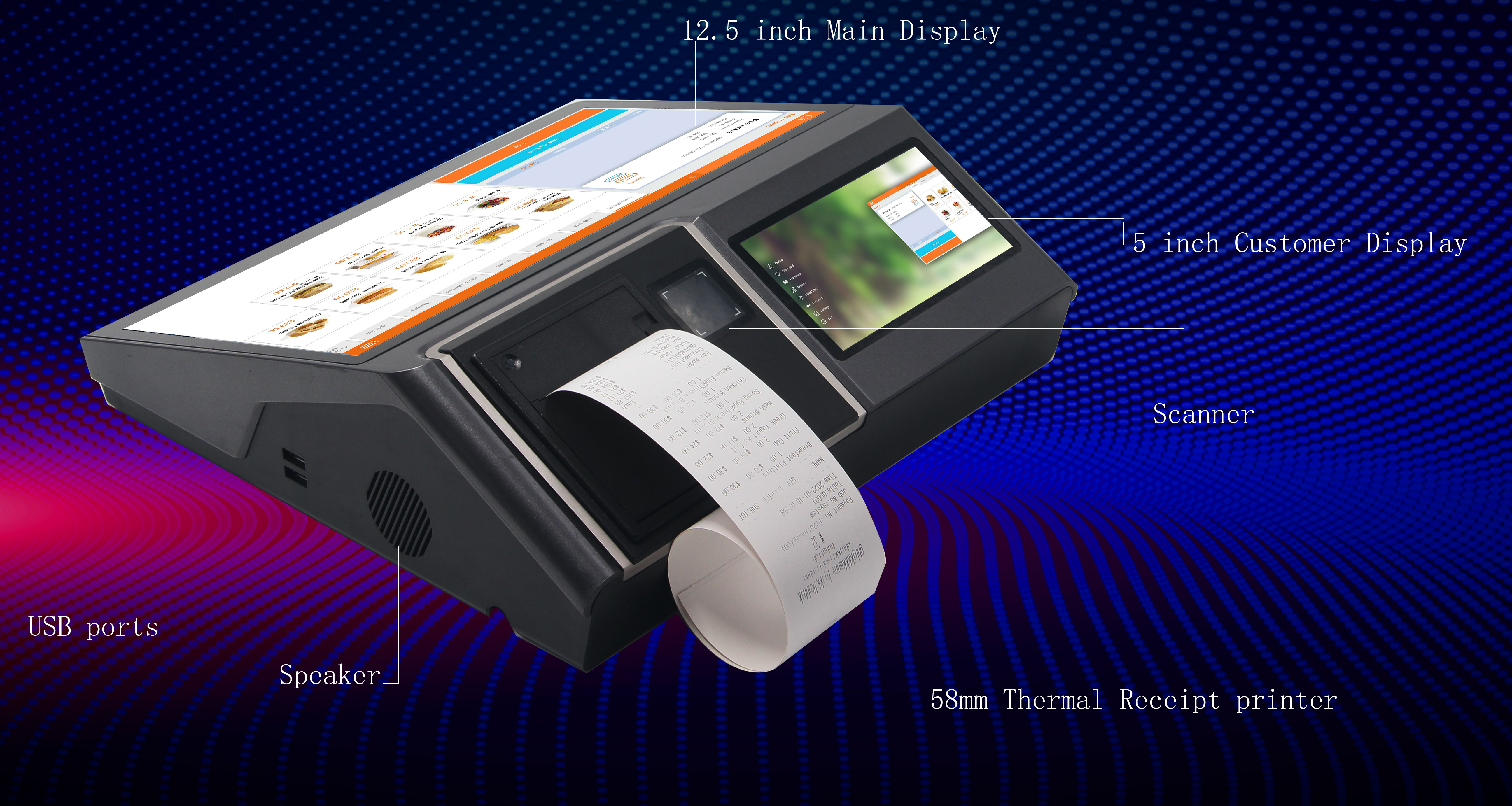 AS12Pro All-In-One POS Terminal for Cafes 2D Scanner and Cash Register Printer Included