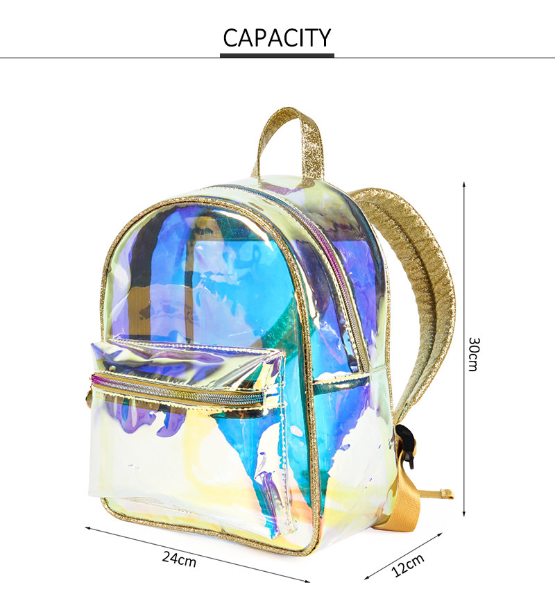 Custom Holographic Reflective Bags Wholesale Rainbow TPU Clear Backpack