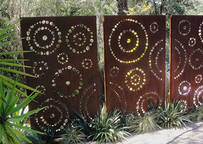 Corten Steel Garden Ornament Circle Pattern Design Privacy Screen Panel