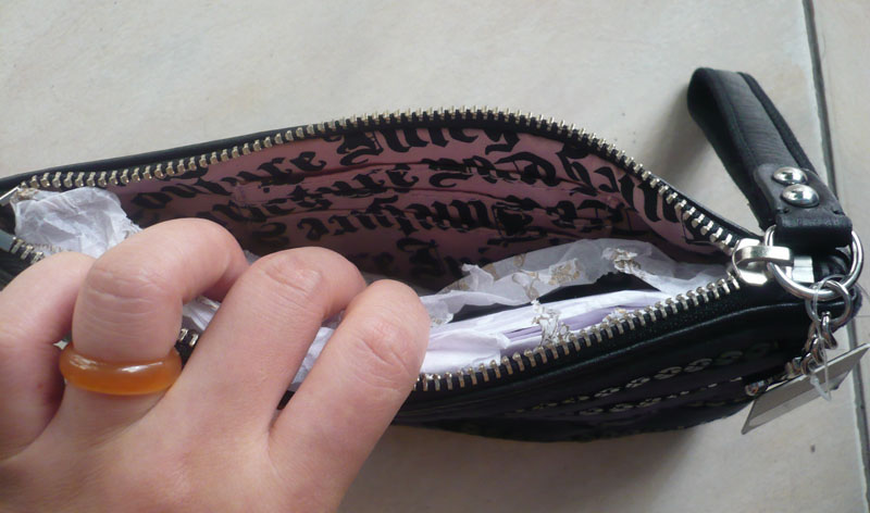 Reusable Jucy Navy Velet Fabric Wallet Bag With Sequin Lines, Plastic Zipper
