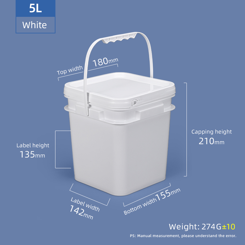 5L Square Food Grade High Density Polyethylene Bucket Organizer Custom Printed Plastic