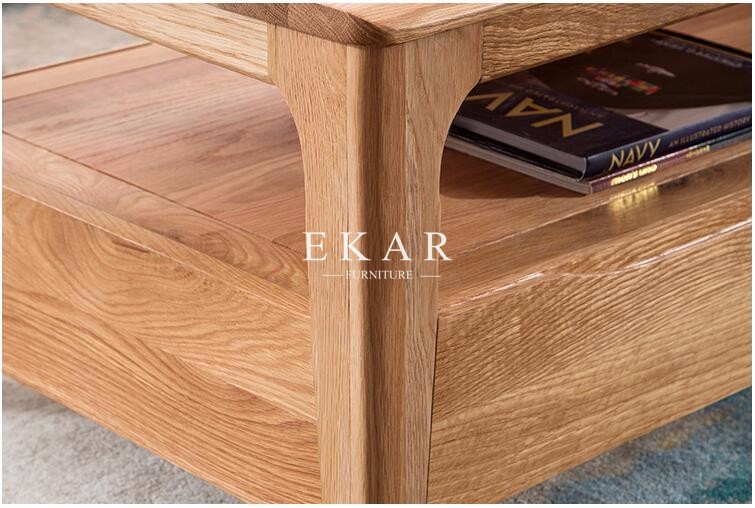 European Style Wooden Coffee Table Square With Drawers Living Room Furniture