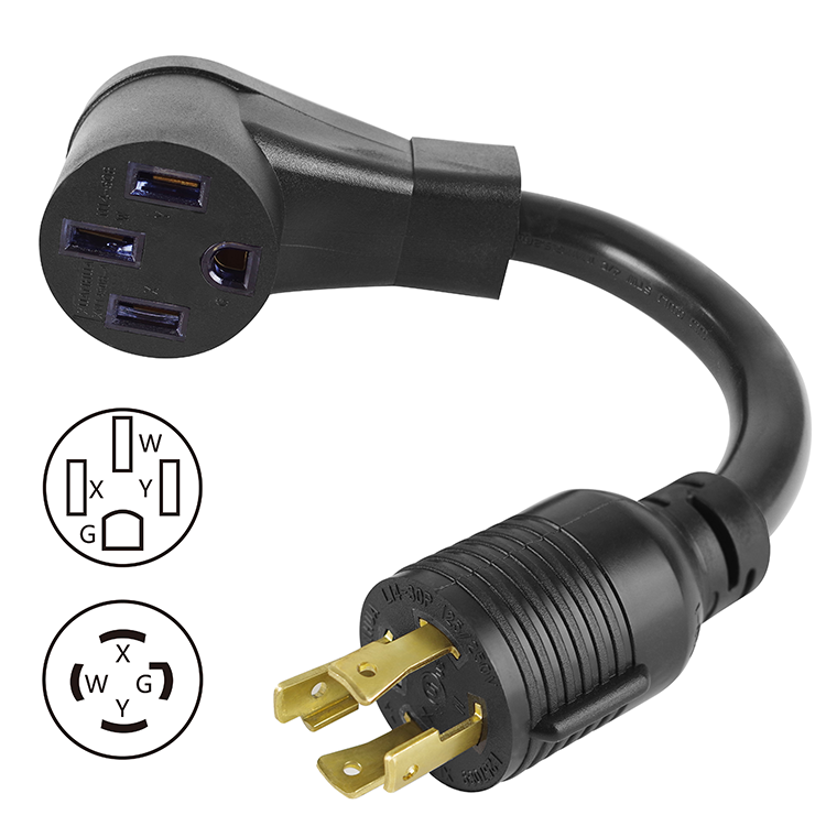 30 Amp Generator Inlet Box NEMA L14-30P Twist Lock Plug to 14-50R Adapter with SJTOW Extension Cord in Customizable Blue