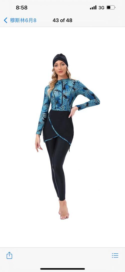 Digital Print Muslim Swimsuit Three Piece Islamic Burkini Swimsuit Polyamide With Cap Pant